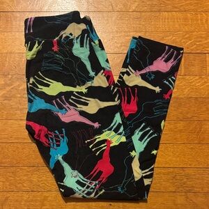LuLaRoe Black Leggings with Multicolor Giraffe Print